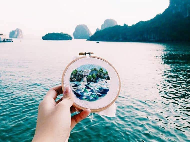 VIETNAM-Ha-Long-Bay Instead Of Pictures, This Artist Makes Embroideries Of Her Travels
