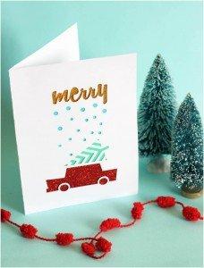 glitter christmas cut-out card with Cricut