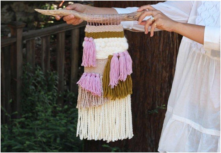 warm colored woven wall hanging