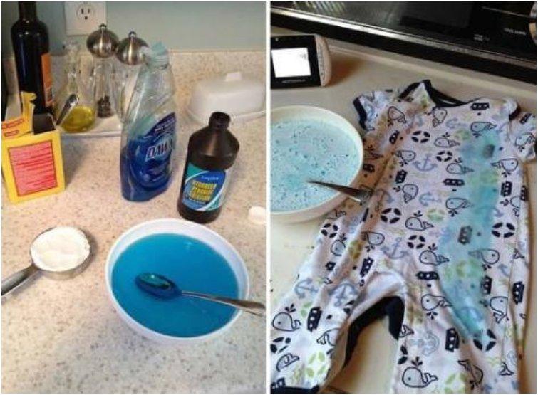 Magic laundry cleaner, it is a mixing of soap, hydrogen peroxide and baking soda