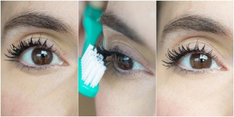 Toothbrushes can also be used to de-clump your eyelashes, just comb through the lashes after applying mascara and you are good to go.