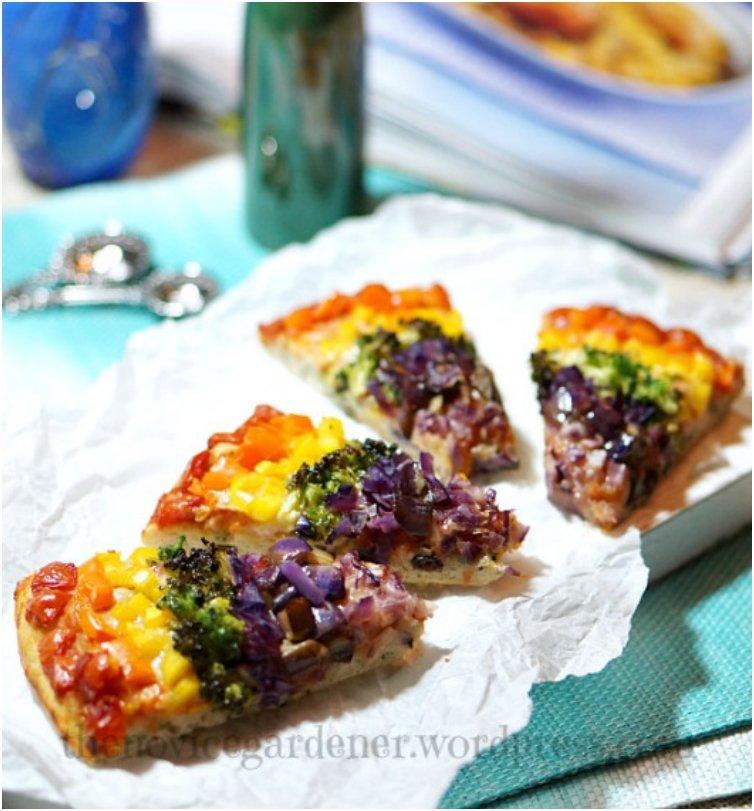 Rainbow Pizza with Kale Parmesan Crust