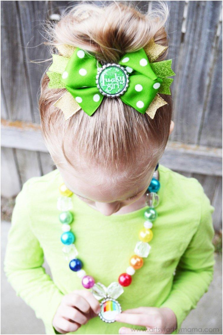 St. Patrick s Day Bottle Cap Necklace and Hair Bow