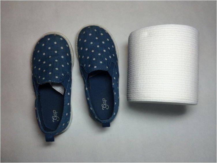Stuff toilet paper into the toe of your kid s shoes