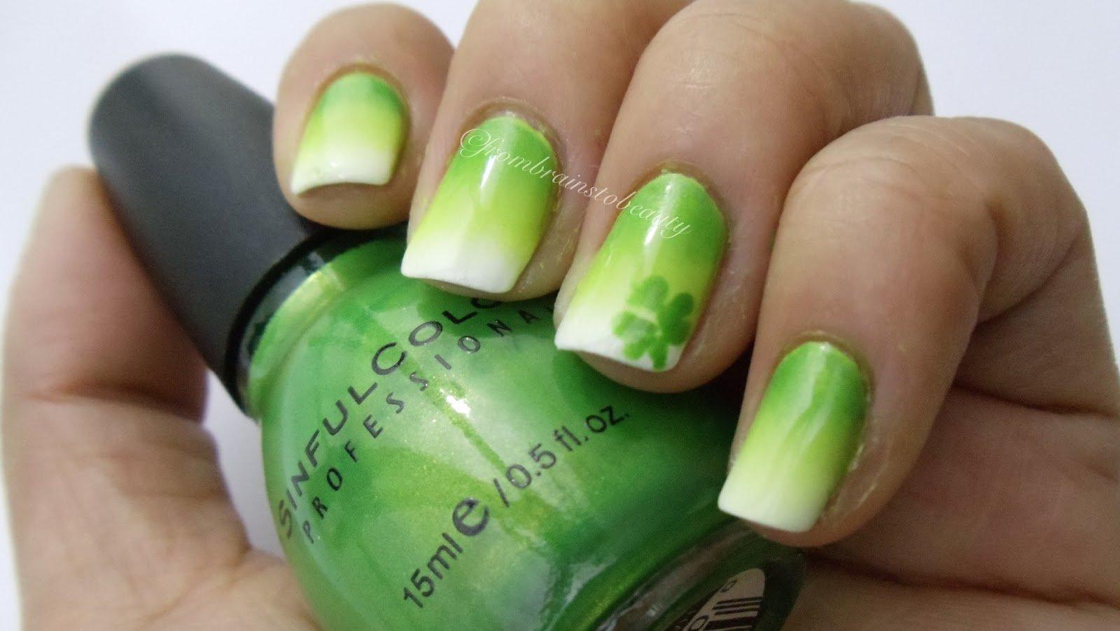 White And Green Ombre Shamrock Nails
