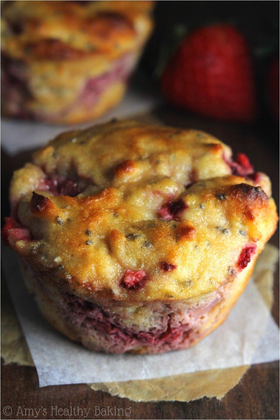 Strawberry Lemon Chia Seed Protein Muffins