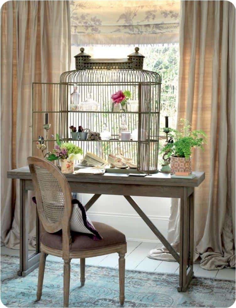 Give Your Home A Chic Decor By Reusing Your Old Bird Cage In 25 Ways   Bird Cage Shelving Idea 