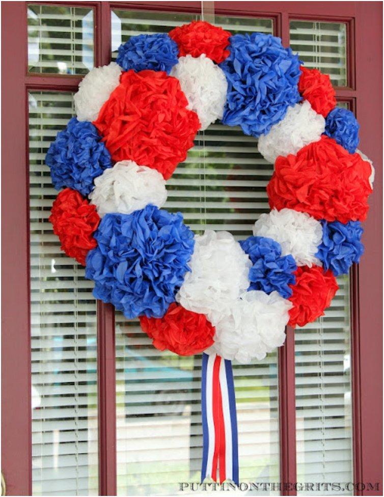 Red, White, and Blue Paper Flower Wreath