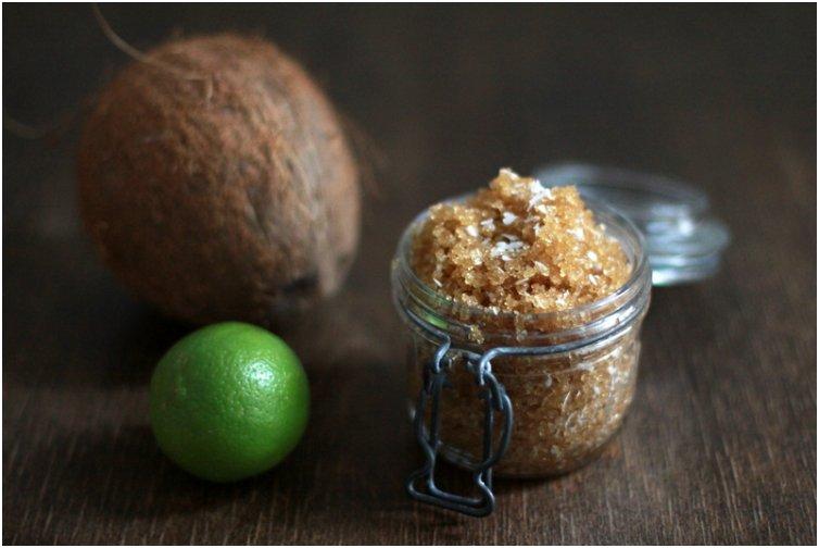 coconut-lime-foot scrub with brown sugar