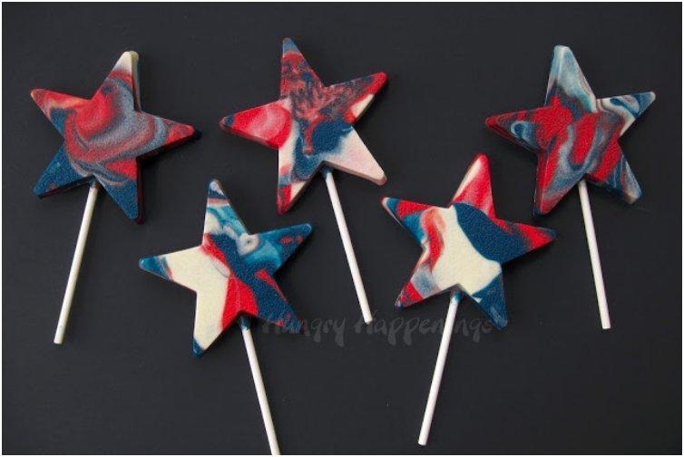 Red, White and Blue Swirled Star Pops