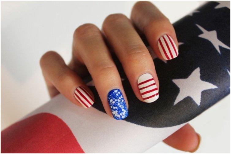 10. Stars and Stripes Nail Art: Glitter and Rhinestone Accents - wide 2