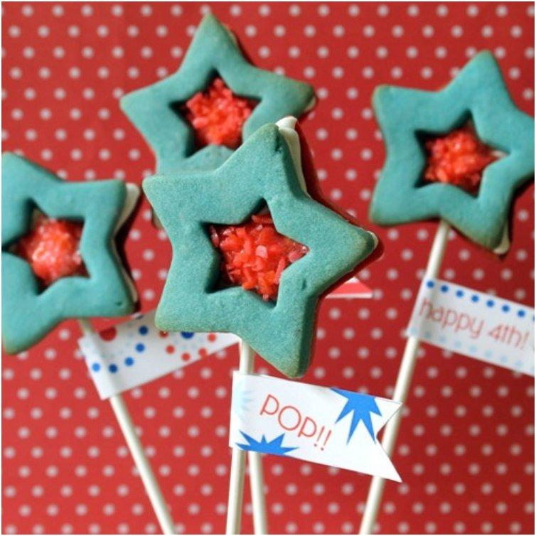 red, white and blue pop-star cookie pops