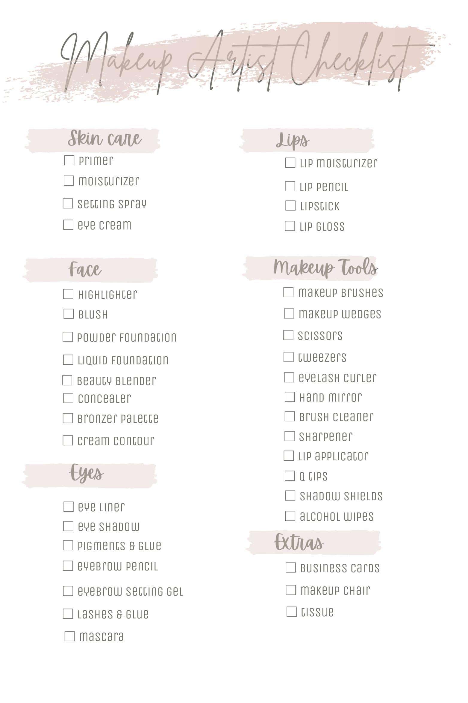 Makeup Artist Checklist
