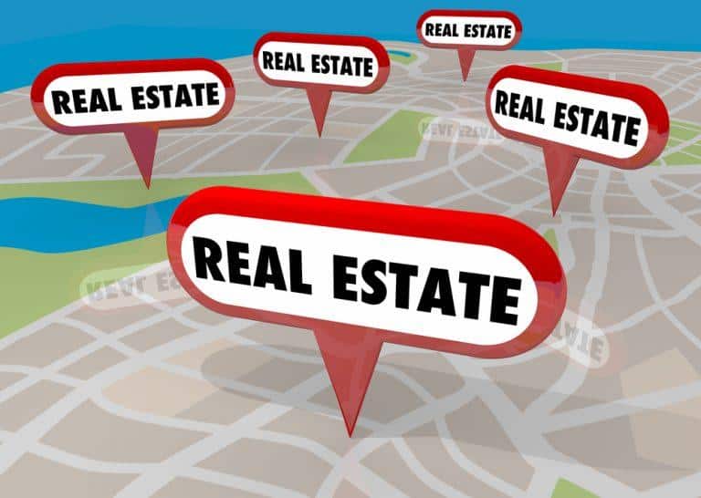 Real Estate Agent Agency Homes for Sale Listings Map Pins 3d Illustration