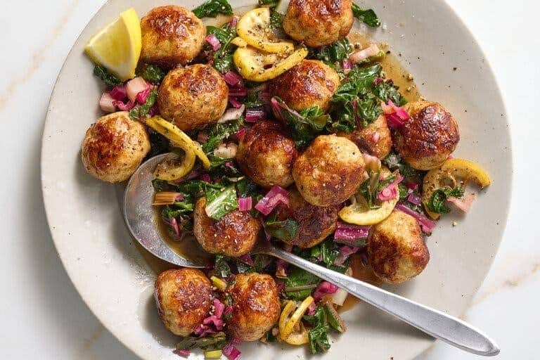 One-Pot Chicken Meatballs With Greens