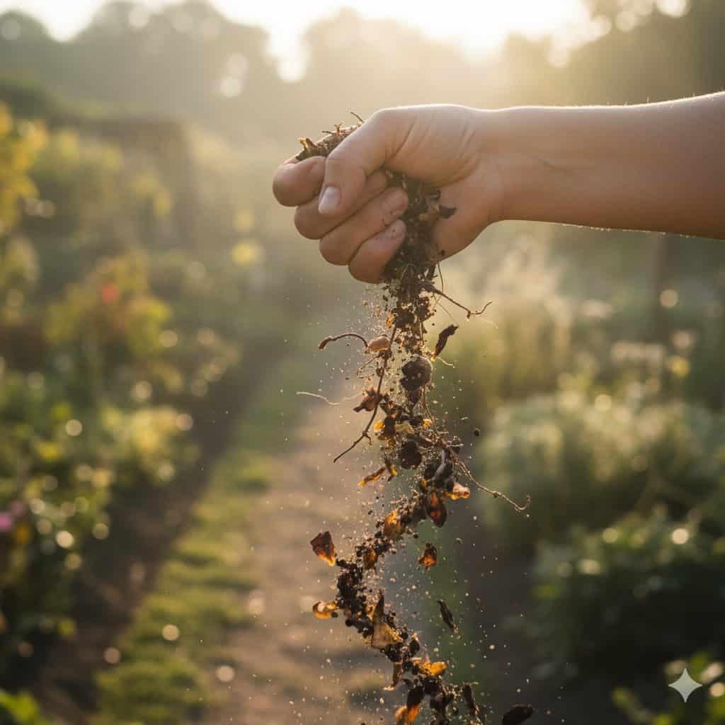 A single hand, viewed from above or the side, gently opening and releasing something.